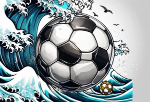 playing soccer and ocean combination tattoo idea