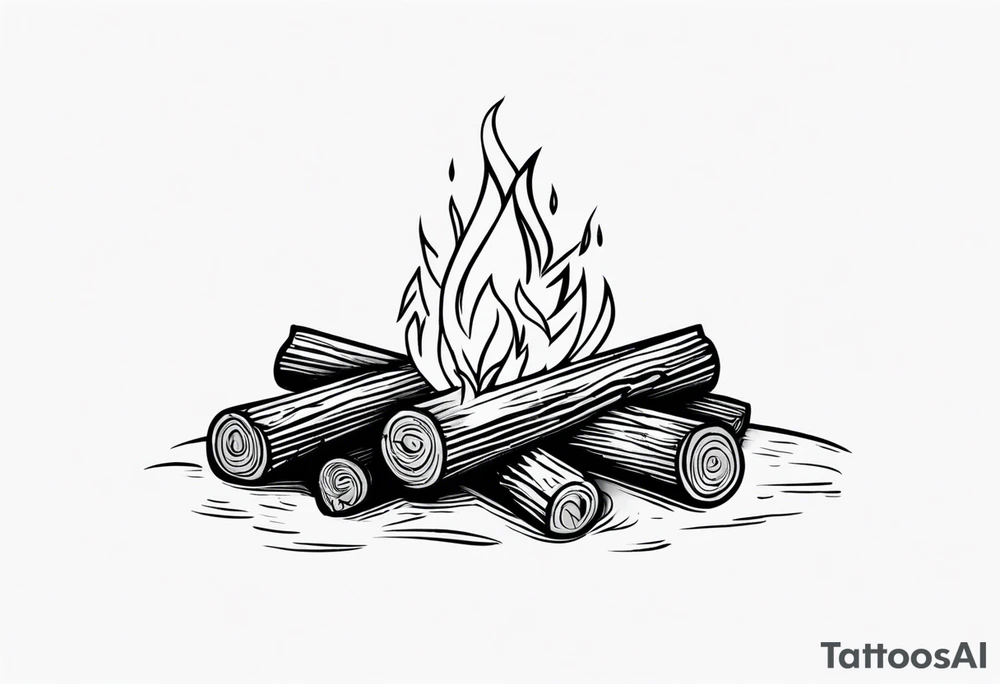 campfire with wood logs crossing, simple tattoo idea