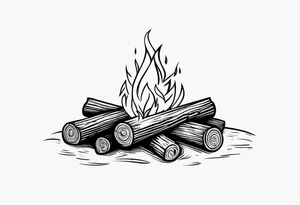 campfire with wood logs crossing, simple tattoo idea