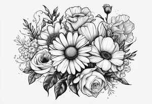 Bouquet of a Daisy, rose and poppy. Masculine. tattoo idea