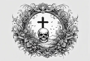 Grave with leafy vines wrapped around it tattoo idea