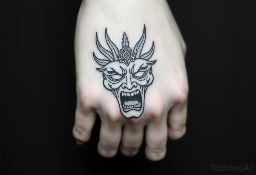 A Japanese mask that screams in pain tattoo idea