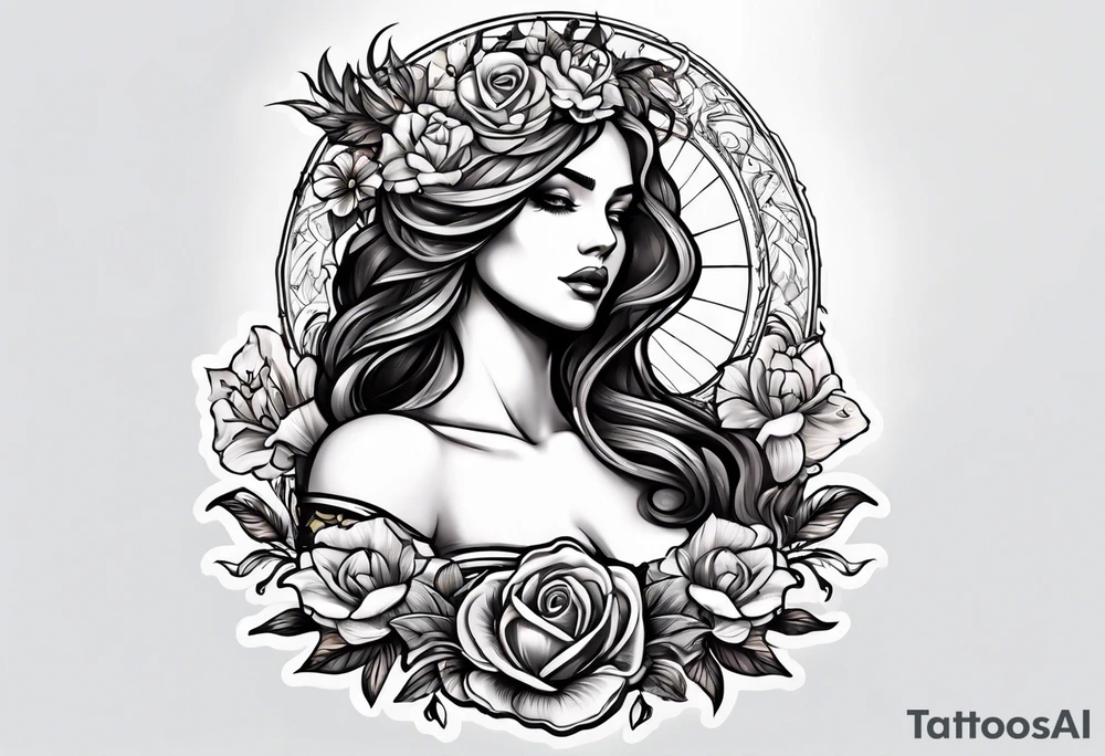Themis and flowers tattoo idea