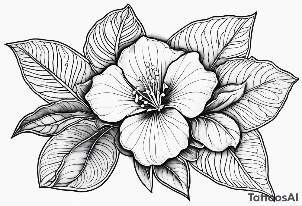 An outline of a rio dipladenia flower with a green and purple watercolor in the background tattoo idea