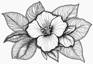 An outline of a rio dipladenia flower with a green and purple watercolor in the background tattoo idea