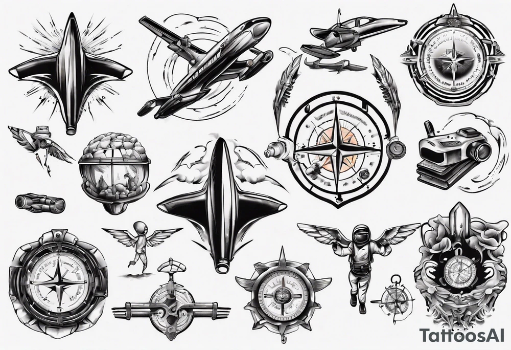 skydiving, shooting guns, compass, adventure tattoo idea skydiving, shooting guns, compass, adventure tattoo idea