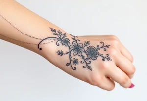 A delicate wedding bouguet flowing in the wind, adorned with lace patterns and soft, romantic shading tattoo idea