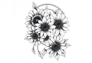 Sunflowers and roses dreamcatcher tattoo idea