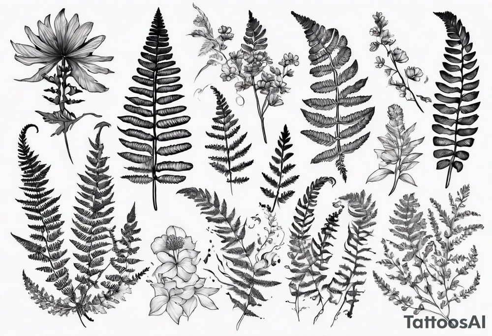 Fern and Flowers that represent the pacific Northwest tattoo idea