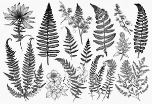 Fern and Flowers that represent the pacific Northwest tattoo idea