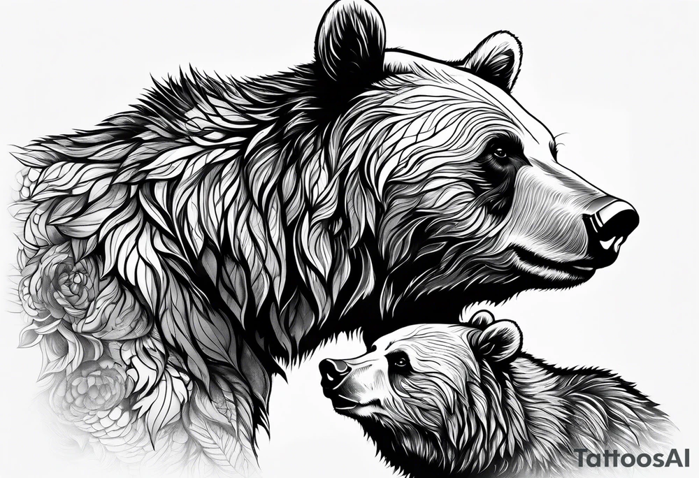 mother bear with cub facing each other looking at each other tattoo idea