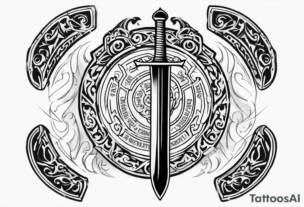 Valhalla round shield fire sword tattoo idea