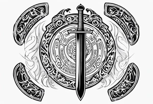 Valhalla round shield fire sword tattoo idea