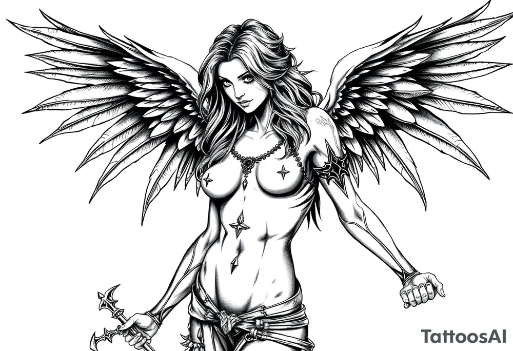 Goth angel sexy full body warrior tattoo idea