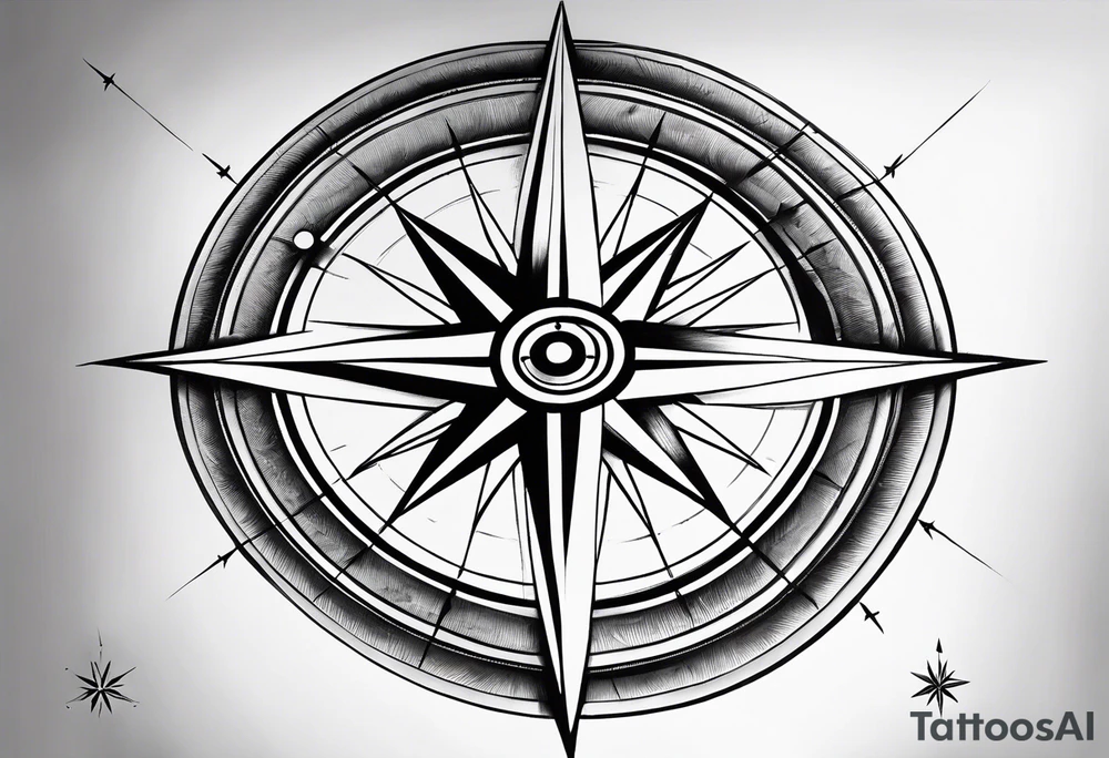simple basic compass rose with long lines tattoo idea