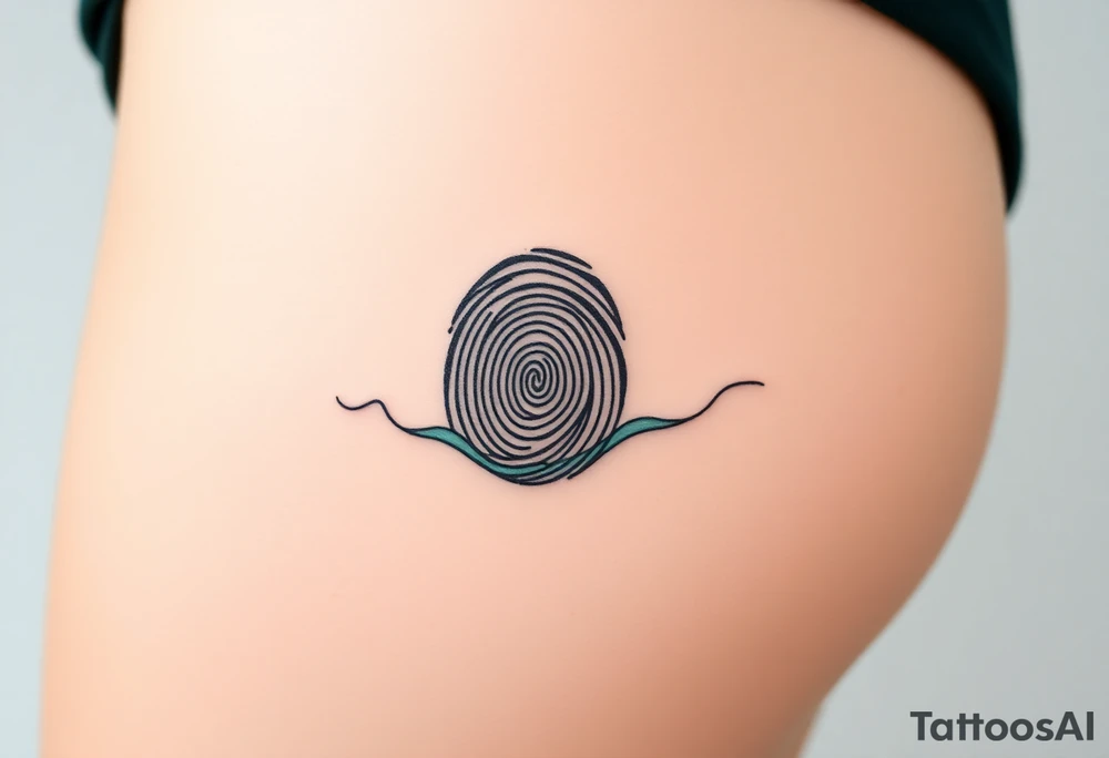 A fingerprint in dark teal and soft gray, shaped into a wave pattern, representing the flow of love over time tattoo idea