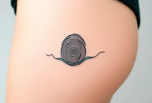 A fingerprint in dark teal and soft gray, shaped into a wave pattern, representing the flow of love over time tattoo idea