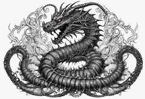 medieval  demonic centipede warped on the collar bone with a fine point and sketch style tattoo idea
