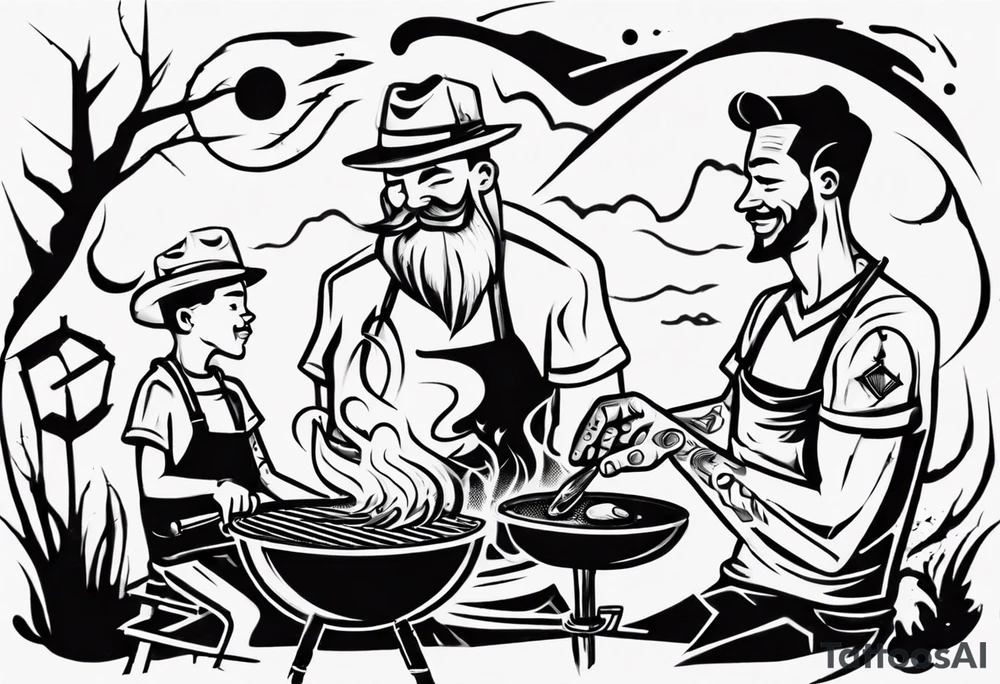 Father and son spending time grilling outside tattoo idea