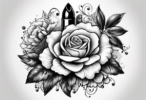1950s lipstick tube wrapped in pearls and flowers with bows and lace tattoo idea