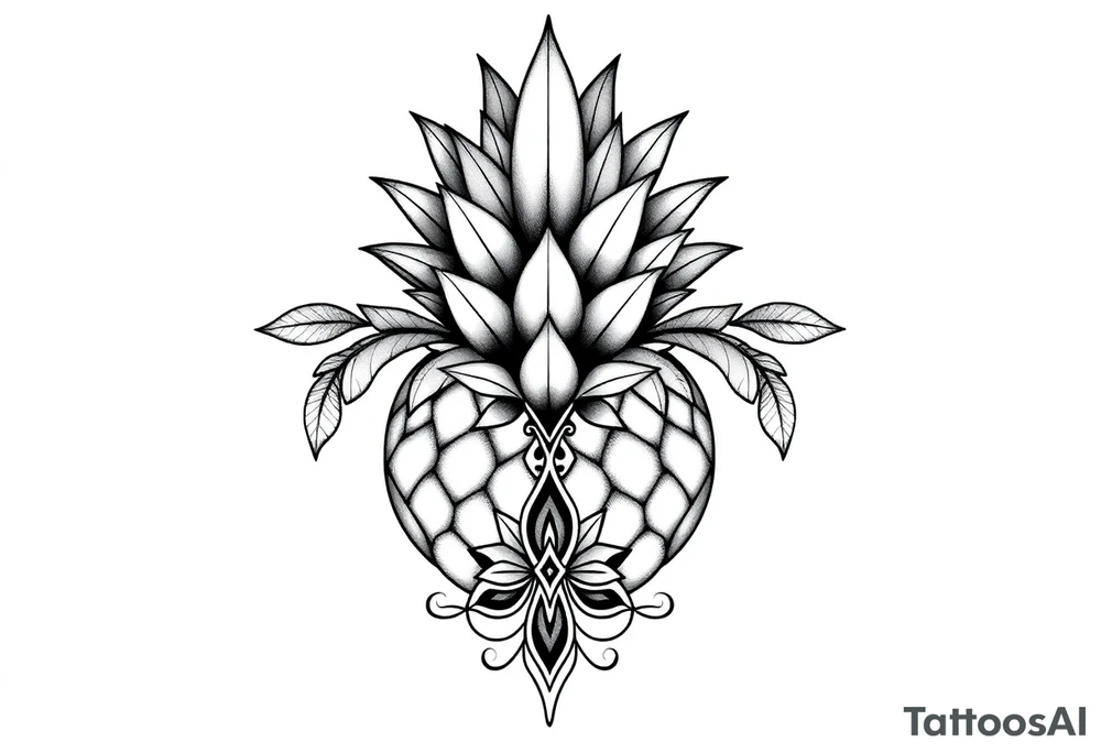Bushy crown pineapple vagina, design to go over vagina , erotic vagina area design, anus to be at the bottom tattoo idea