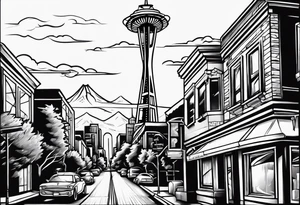 Street sign with space needle in the background tattoo idea