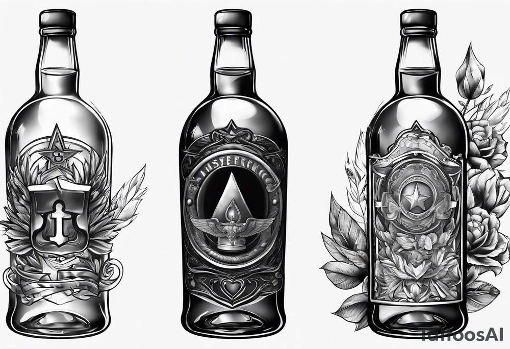 bottle and army tags tattoo idea