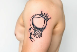 Basketball and basketball hoop with a crown, tribal influence tattoo idea