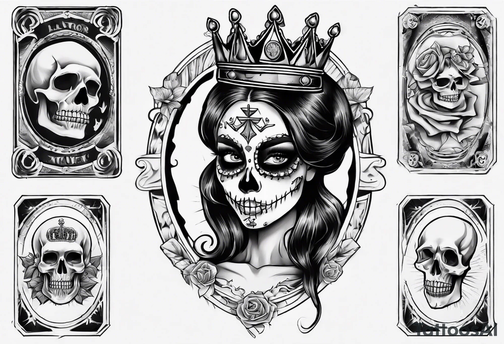 santa la muerta with money and crown
on the card tattoo idea