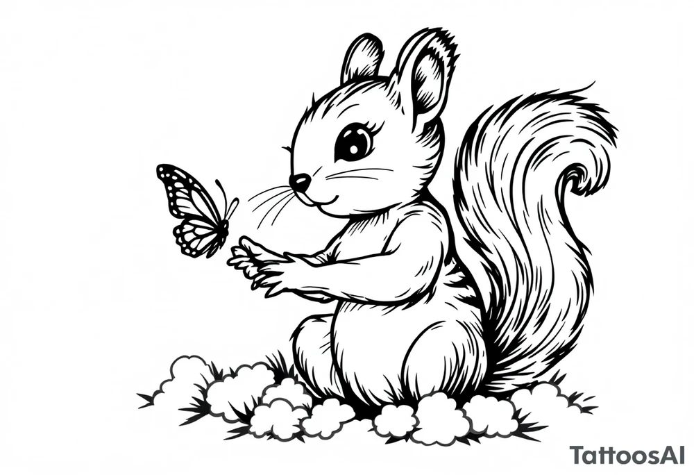A Squirrel with a butterfly in hands tattoo idea