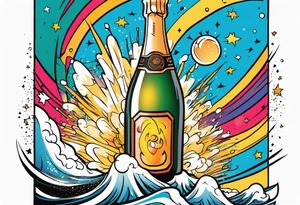 A champagne bottle exploding above the earth tattoo idea