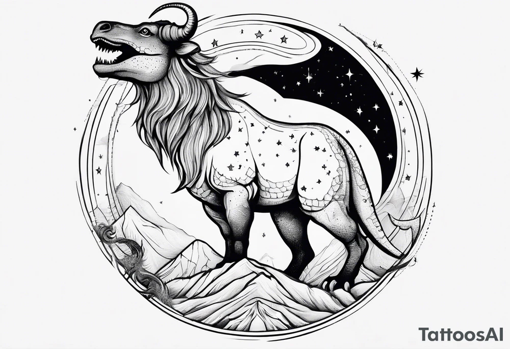 Capricorn constellation with a little dinosaur tattoo idea
