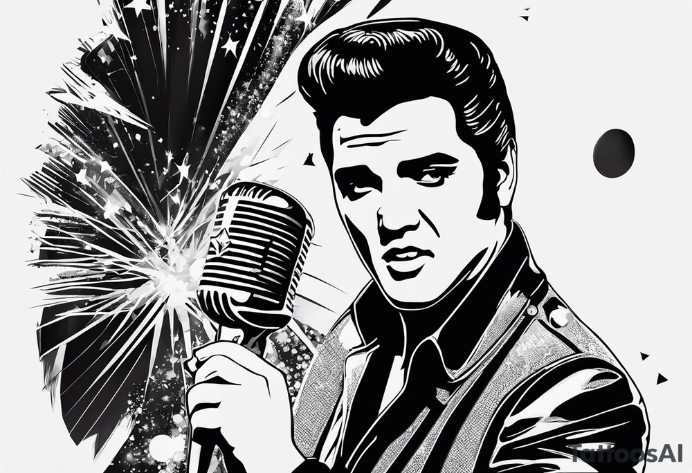 Elvis las Vegas with a microphone minimalistic in a box which has the form of a diamond tattoo idea