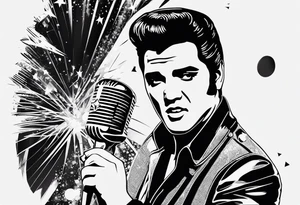 Elvis las Vegas with a microphone minimalistic in a box which has the form of a diamond tattoo idea