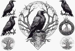 odin ravens sitting on yggdrasil tattoo idea