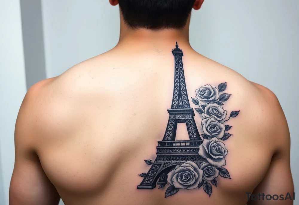 Beautiful Eiffel Tower wrapped in roses tattoo idea