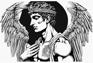 God hermes kneeling with wings wrapped around him tattoo idea