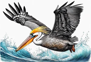 action diving pelican tattoo idea