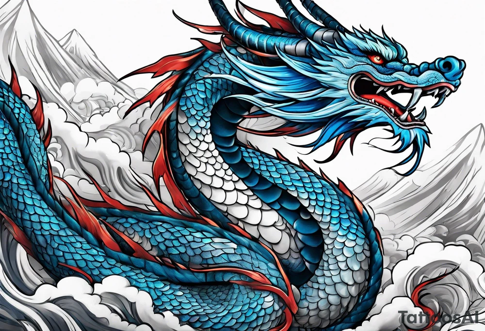 japanese dragon with blue highlights tattoo idea
