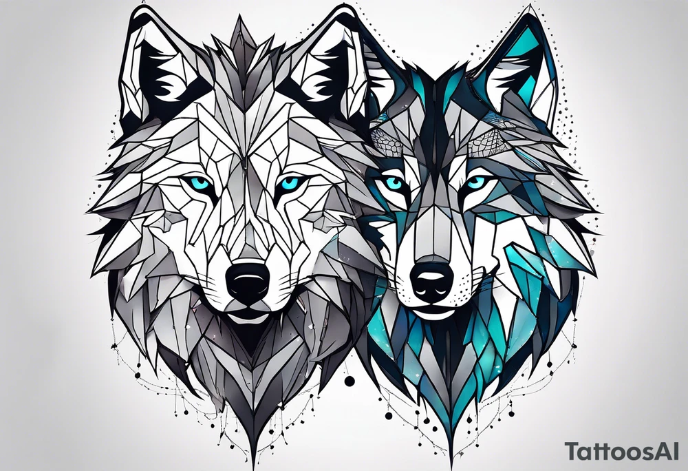 Constellation, two animal wolf, géométric tattoo idea