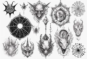 Dragon spiral spiderweb shattered chalices jewels, unicorn horn and a spider tattoo idea