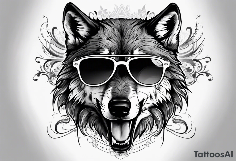 Badass wolf wearing sunglasses tattoo idea