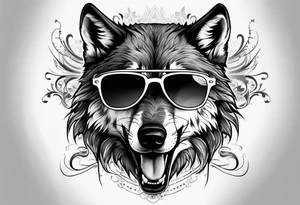 Badass wolf wearing sunglasses tattoo idea