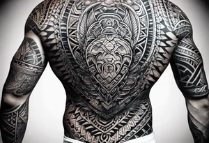 Full Polynesian tribal sleeve with turtle on top on arm tattoo idea