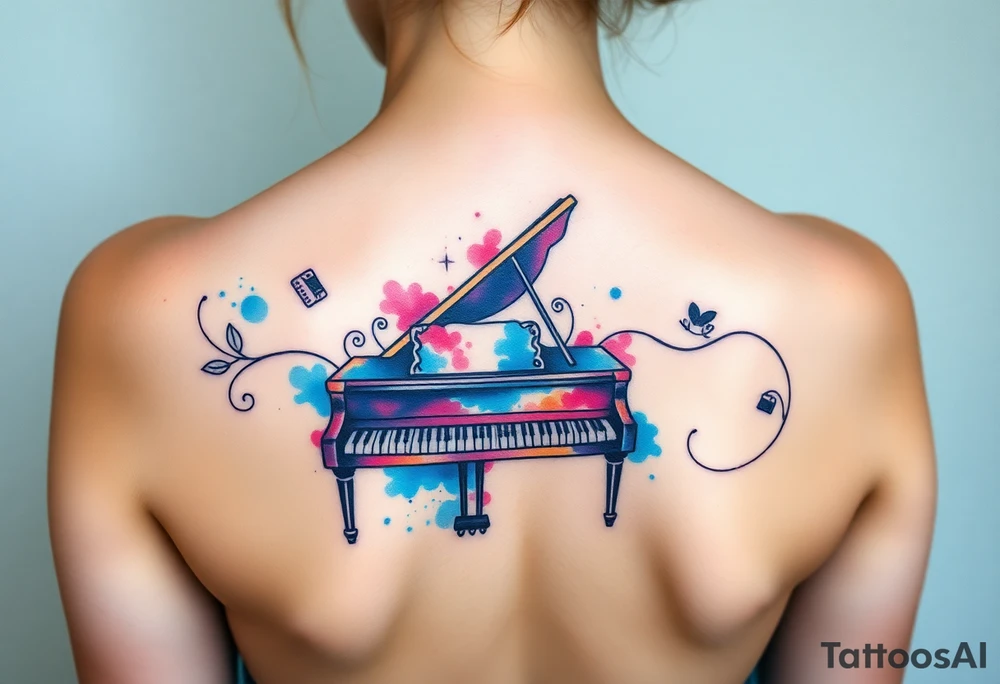 Colorful piano tattoo idea