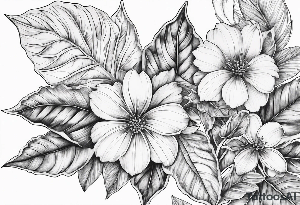 Leaves with Flower Details Long tattoo idea