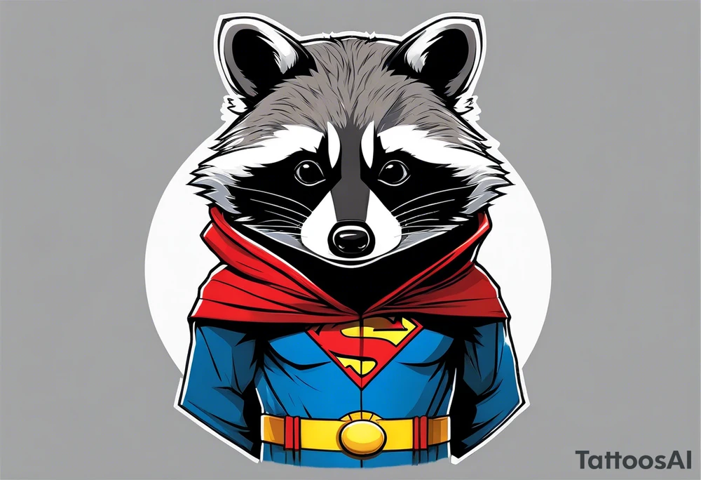 raccoon wearing a Superman hoodie tattoo idea