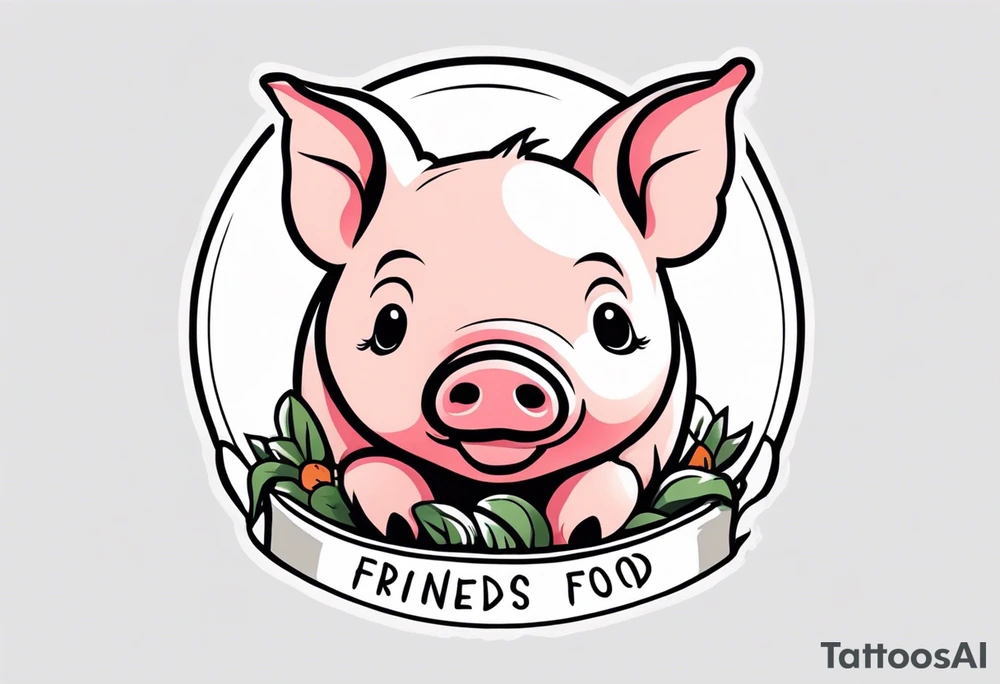 cute piglet.
with text: "friends not food" tattoo idea