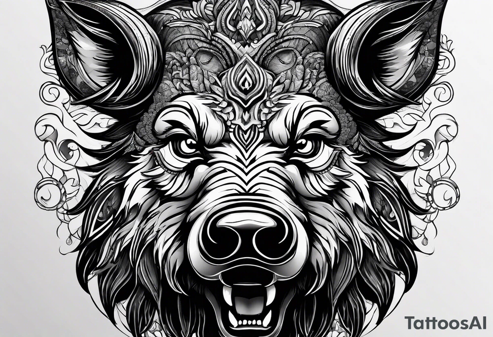 angry boar front tattoo idea