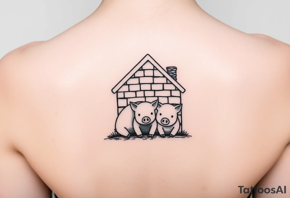 Three little pigs nursery rhyme hiding in a brick house from the big bad wolf tattoo idea
